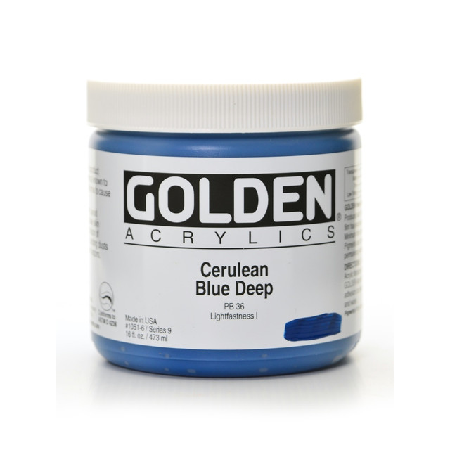 GOLDEN ARTIST COLORS, INC. Golden 1051-6  Heavy Body Acrylic Paint, 16 Oz, Cerulean Blue Deep