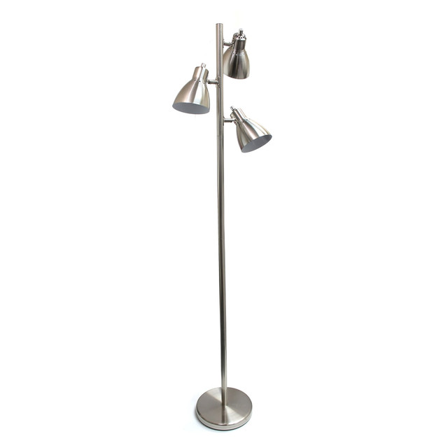 ALL THE RAGES INC CWF-3003-BN Creekwood Home Essentix 3-Light Metal Tree Floor Lamp, 64inH, Brushed Nickel Shades/Brushed Nickel Base