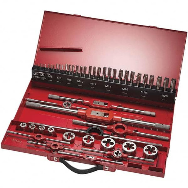 DORMER 5978839 Tap & Die Set: M3 x 0.5 to M20 x 2.5 Taps, M3 x 0.5 to M20 x 2.5 Dies, Metric Coarse