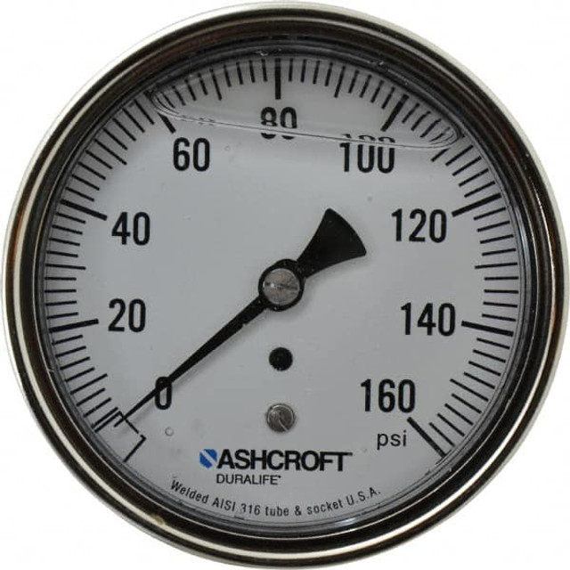 Ashcroft 83198 Pressure Gauge: 3-1/2" Dial, 0 to 160 psi, 1/4" Thread, NPT, Center Back Mount