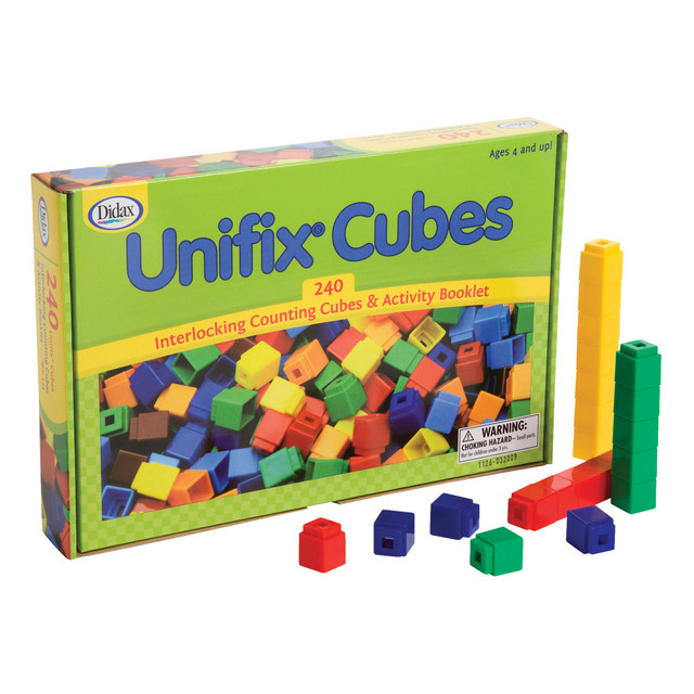 Helps teach young students general math concepts! Offers a hands-on experience that demonstrates counting, grids and patterns.  For use with the Operational Grid and Pattern Building Cards (sold separately).  Made of durable and long-lasting plastic to help ensure longevity.  This 240 Unifix Cube set includes 60 each of red, blue, yellow and green colored cubes.
