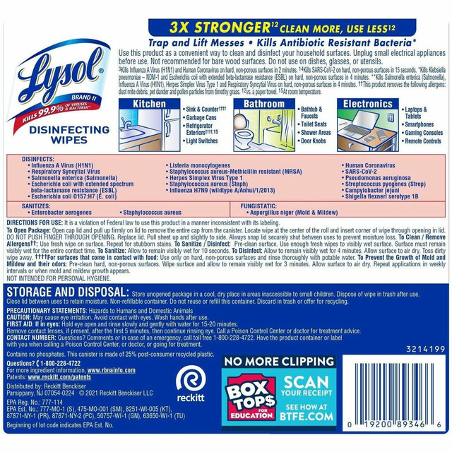 Reckitt Benckiser plc Lysol 89346 Lysol Disinfecting Wipes