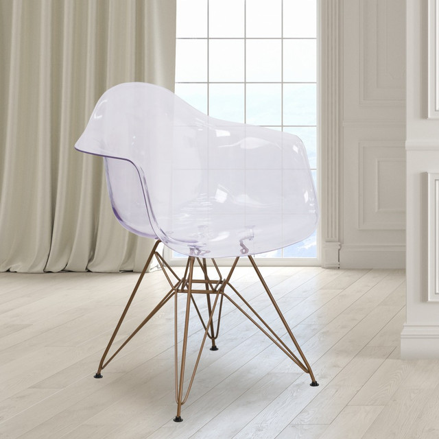 FLASH FURNITURE 2FH132CPC1  Allure Series Transparent Side Chairs, Clear/Gold, Set Of 2 Chairs