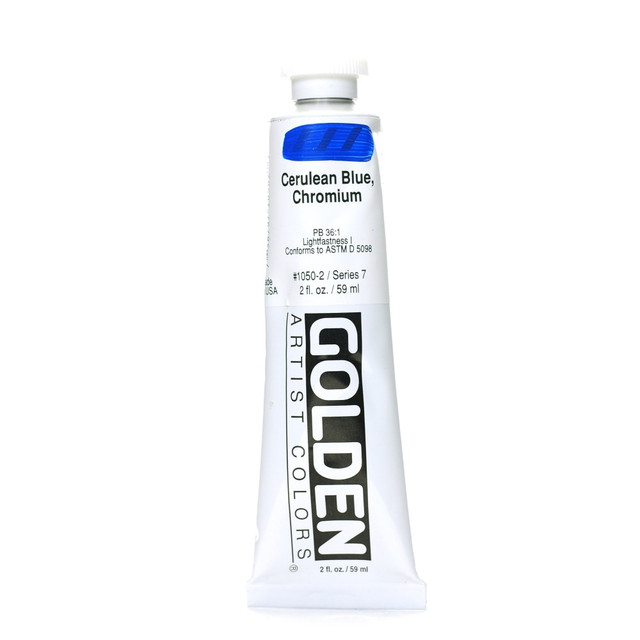 GOLDEN ARTIST COLORS, INC. Golden 1050-2  Heavy Body Acrylic Paint, 2 Oz, Cerulean Blue Chromium