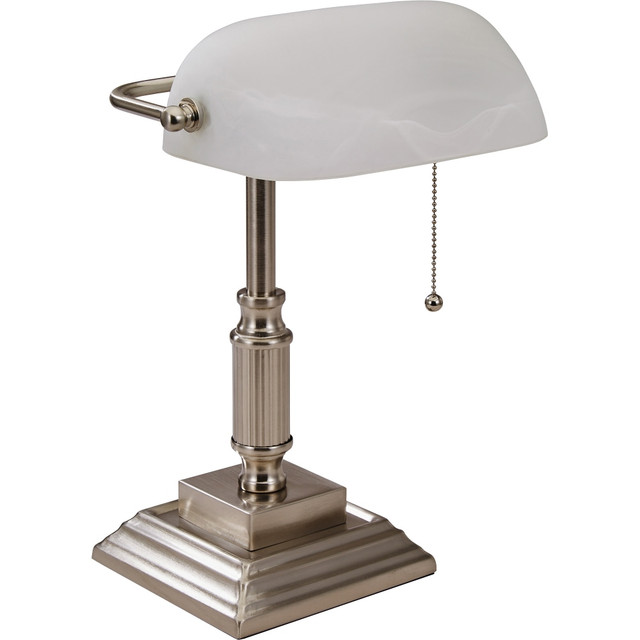 SP RICHARDS Lorell 99955  LED Classic Bankers Lamp, Frosted Glass Shade, Brushed Nickel