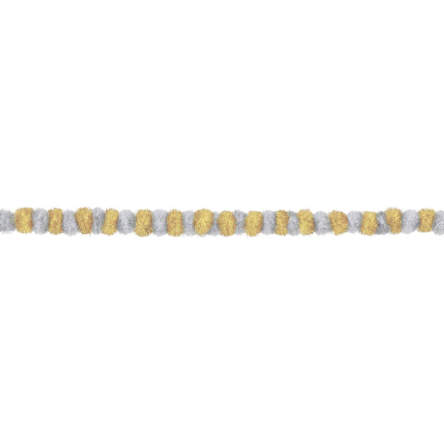 AMSCAN 244672  Christmas Tinsel Pom-Pom Garlands, 9ft, Silver/Gold, Pack Of 2 Garlands