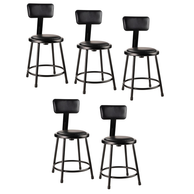 NATIONAL PUBLIC SEATING CORP 6418B-10/5 National Public Seating 6400B-10 Stationary Stools With Backrests, 18inH, Black, Set Of 5 Stools