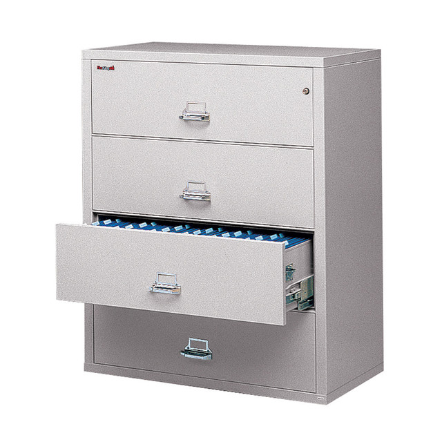 FIRE KING INTERNATIONAL, INC. 4-4422-CPLWG FireKing UL 1-Hour 44-1/2inW x 22-1/8inD Lateral 4-Drawer Fireproof File Cabinet, Platinum, White Glove Delivery FIRE KING INTERNATIONAL, INC. 4-4422-CPLWG FireKing UL 1-Hour 44-1/2inW x 22-1/8inD Lateral 4-Drawer Fireproof File Cabinet, Platinum, White Glove Delivery