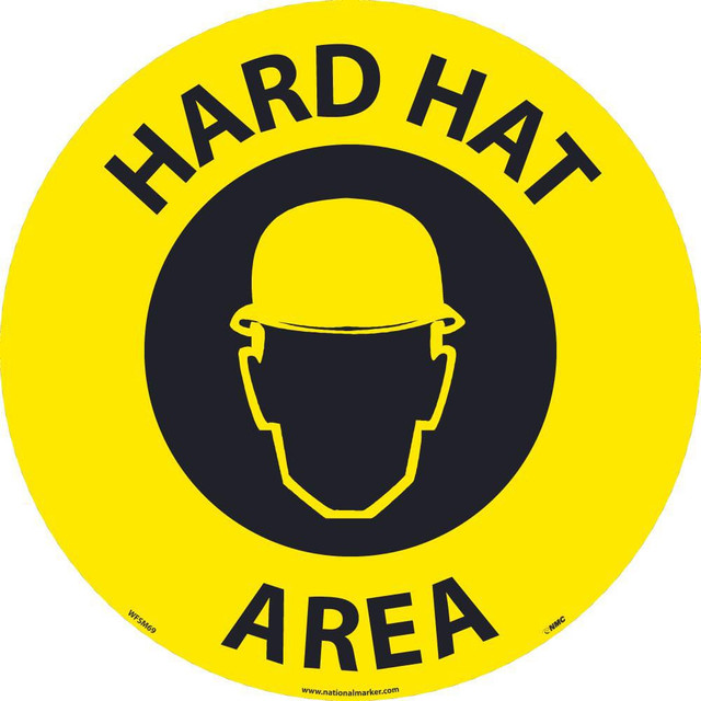 AccuformNMC Accident Prevention Adhesive Backed Floor Sign: Round, ''Hard Hat Area'' WFSM69