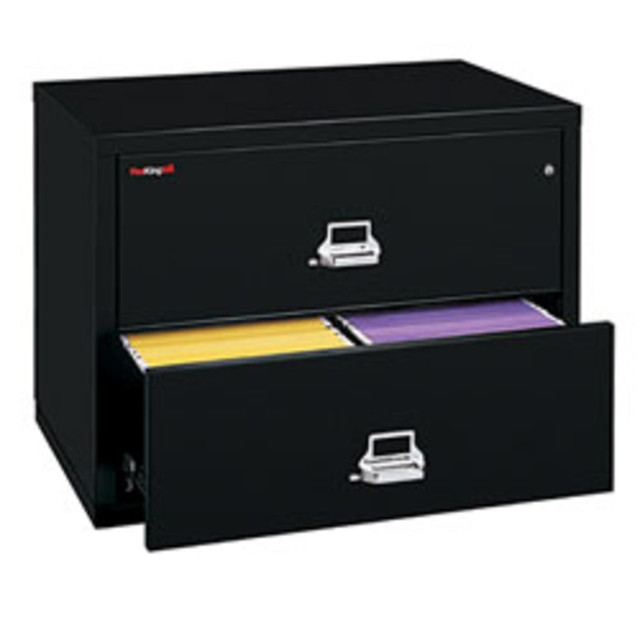 FIRE KING INTERNATIONAL, INC. 2-4422-CBLWG FireKing UL 1-Hour 44-1/2inW x 22-1/8inD Lateral 2-Drawer Fireproof File Cabinet, Black, White Glove Delivery FIRE KING INTERNATIONAL, INC. 2-4422-CBLWG FireKing UL 1-Hour 44-1/2inW x 22-1/8inD Lateral 2-Drawer Fireproof File Cabinet, Black, White Glove Delivery