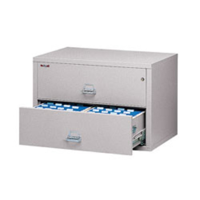 FIRE KING INTERNATIONAL, INC. 2-4422-CPLWG FireKing UL 1-Hour 44-1/2inW x 22-1/8inD Lateral 2-Drawer Fireproof File Cabinet, Platinum, White Glove Delivery FIRE KING INTERNATIONAL, INC. 2-4422-CPLWG FireKing UL 1-Hour 44-1/2inW x 22-1/8inD Lateral 2-Drawer Fireproof File Cabinet, Platinum, White Glove Delivery
