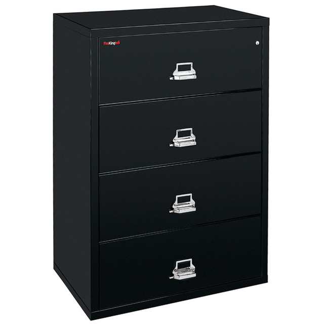FIRE KING INTERNATIONAL, INC. 4-3122-CBLWG FireKing UL 1-Hour 31-1/8inW x 22-1/8inD Lateral 4-Drawer Fireproof File Cabinet, Black, White Glove Delivery FIRE KING INTERNATIONAL, INC. 4-3122-CBLWG FireKing UL 1-Hour 31-1/8inW x 22-1/8inD Lateral 4-Drawer Fireproof File Cabinet, Black, White Glove Delivery