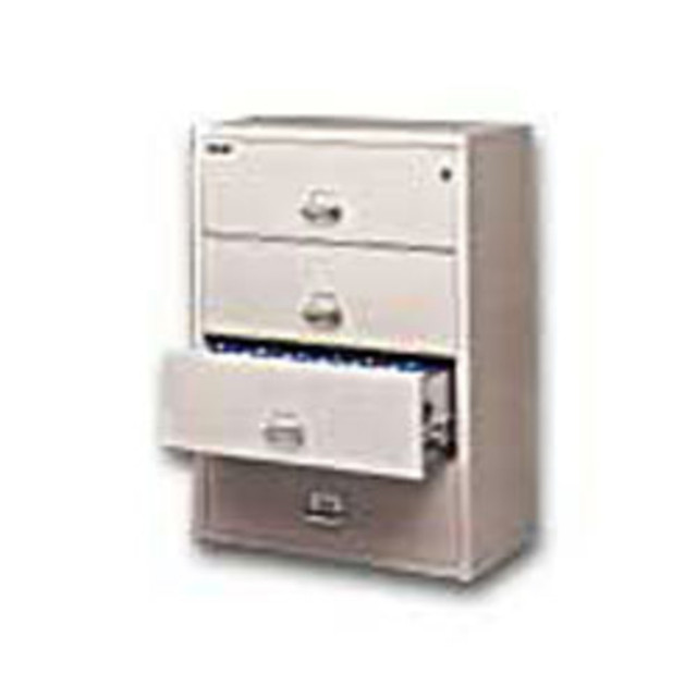 FIRE KING INTERNATIONAL, INC. 4-3122-CPLWG FireKing UL 1-Hour 31-1/8inW x 22-1/8inD Lateral 4-Drawer Fireproof File Cabinet, Platinum, White Glove Delivery FIRE KING INTERNATIONAL, INC. 4-3122-CPLWG FireKing UL 1-Hour 31-1/8inW x 22-1/8inD Lateral 4-Drawer Fireproof File Cabinet, Platinum, White Glove Delivery