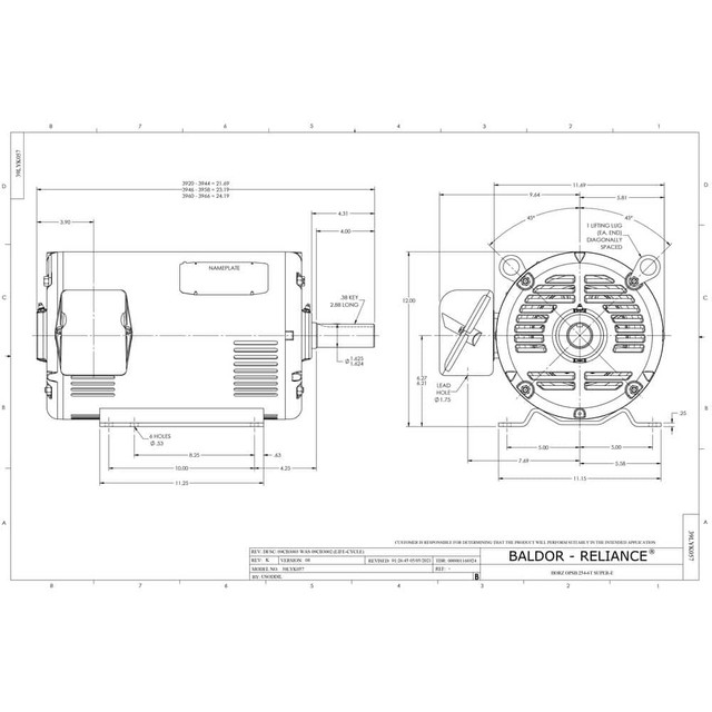 Baldor Reliance EM2511T Three Phase AC Motor: ODP Enclosure