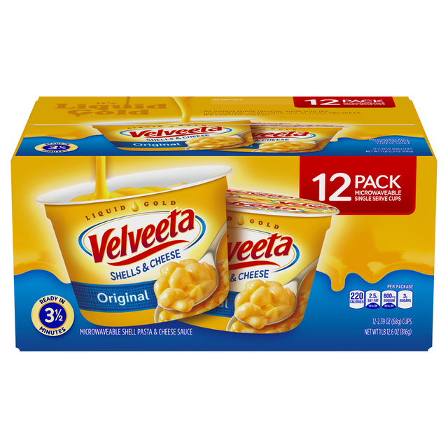 KRAFT HEINZ FOODS COMPANY 5355 Velveeta Shells & Cheese Original Microwaveable Single-Serve Cups, 2.39 Oz, Box Of 12 Cups