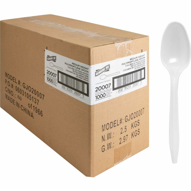 SP RICHARDS 20007 Genuine Joe Individually Wrapped Spoon - 1 Piece(s) - Spoon - 1 x Spoon - Disposable - White - 1000 / Carton