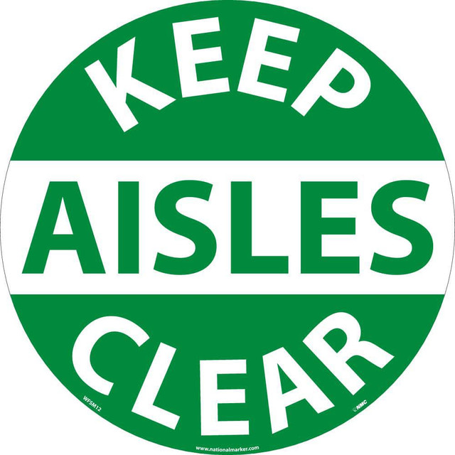 AccuformNMC Accident Prevention Adhesive Backed Floor Sign: Round, ''Keep Aisles Clear'' WFSM12