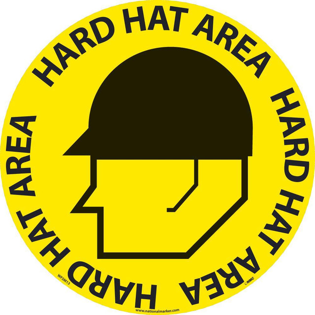 AccuformNMC Accident Prevention Adhesive Backed Floor Sign: Round, ''Hard Hat Area'' WFSM13