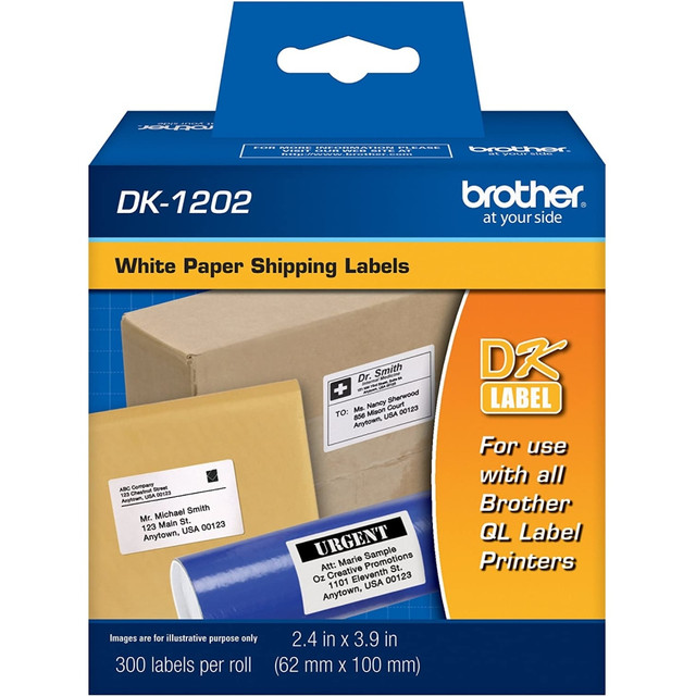 BROTHER INTL CORP Brother DK1202  DK-1202 White Die-Cut Labels, DK1202, 2.4in x 3.9in, Pack Of 300