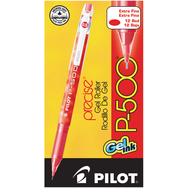 PILOT CORPORATION OF AMERICA 38602 Pilot Gel Ink Rollerball Pens, P-500, Extra-Fine Point, 0.5 mm, Red Barrel, Red Ink, Pack Of 12 Pens