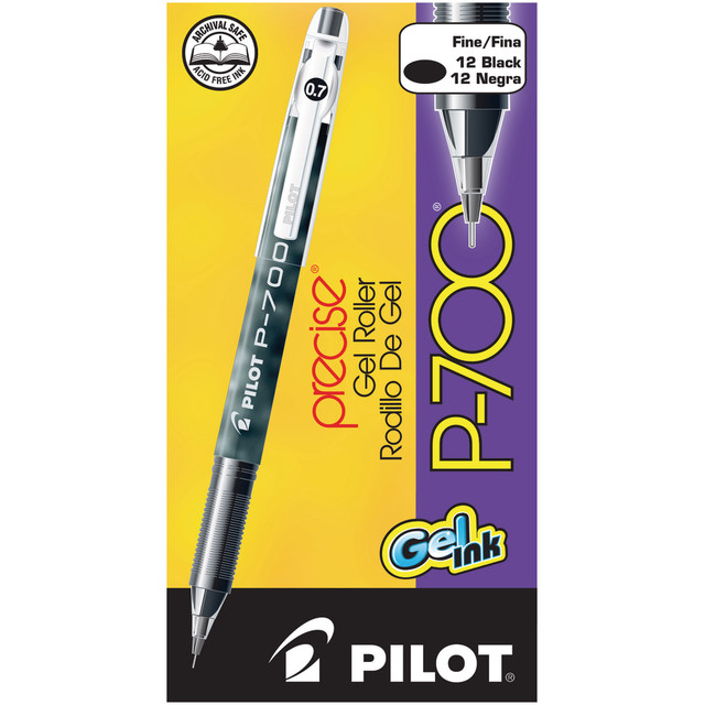 PILOT CORPORATION OF AMERICA Pilot 38610  Gel Ink Rollerball Pens, P-700, Fine Point, 0.7 mm, Black Barrel, Black Ink, Pack Of 12 Pens