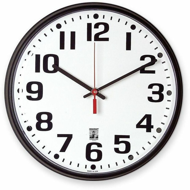 NATIONAL INDUSTRIES FOR THE BLIND 5573148 Skilcraft Self-Set Wall Clock, 12in, Black Frame (AbilityOne 6645-01-557-3148)