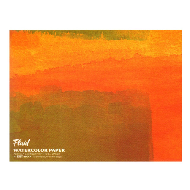 Having the right papers can help make sure your paintings look as vivid and colorful as they do in your imagination. This Global Art paper is designed to stay securely in place as you work, helping to minimize stray strokes and marks.  Fluid watercolor block includes 15 sheets of watercolor paper.  Sheets are glued along two edges, holding the paper flat as you paint. When your painting is dry, slide a dull knife or letter opener in the open side under the top sheet. Release the glue along one edge and pull your painting free.  Provides the great strength and working integrity of more expensive mould-made papers.  Crafted in small batches at excessively slow speeds for finer control of quality.  140-lb paper.  12in x 16in white block is great for everyday use.