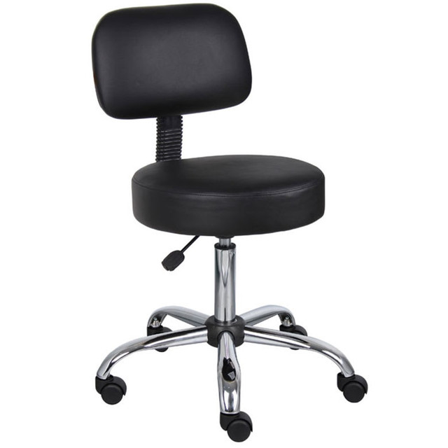 NORSTAR OFFICE PRODUCTS INC. B245-BK Boss Office Products Medical Stool With Back And Antimicrobial Vinyl, Black/Chrome NORSTAR OFFICE PRODUCTS INC. B245-BK Boss Office Products Medical Stool With Back And Antimicrobial Vinyl, Black/Chrome