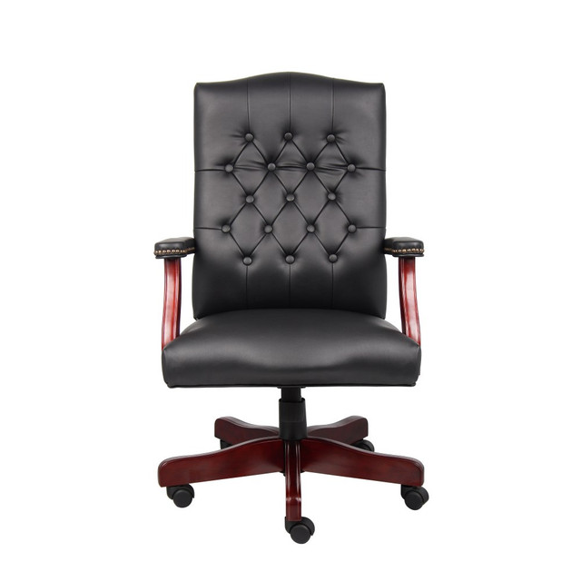 NORSTAR OFFICE PRODUCTS INC. B905-BK Boss Office Products Traditional Ergonomic High-Back Executive Chair, 47inH,Black/Mahogany NORSTAR OFFICE PRODUCTS INC. B905-BK Boss Office Products Traditional Ergonomic High-Back Executive Chair, 47inH,Black/Mahogany