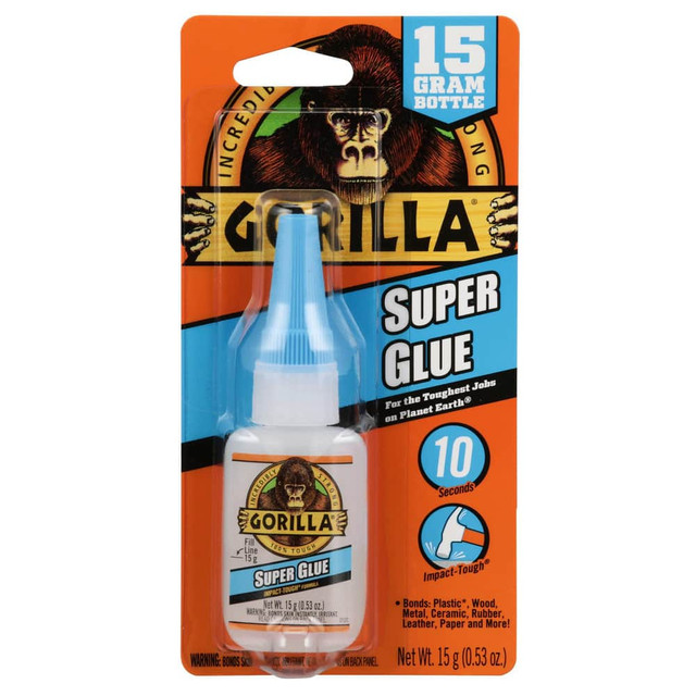 Gorilla Glue 7805002 Glue; Glue Type: Super Glue ; Container Size: 15 g ; Container Type: Squeeze Bottle ; Working Time: Instant ; Color: Clear ; Maximum Temperature: 220F
