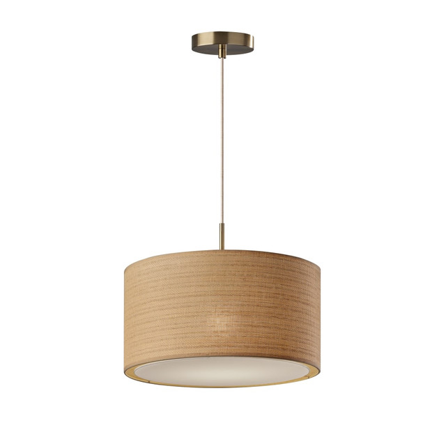 ADESSO INC 4003-21 Adesso Harvest Drum Lamp, 20inW, Natural/Beige Shade/Antique Brass Base