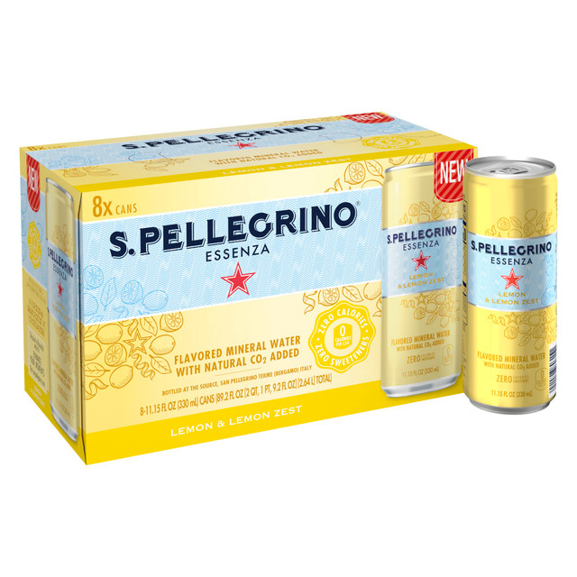 NESTLE WATERS NORTH AMERICA Nestle 12423058  S.Pellegrino Essenza Flavored Mineral Water, Lemon & Lemon Zest, 11.15 Oz, Pack Of 8 Cans