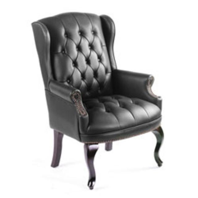 NORSTAR OFFICE PRODUCTS INC. Boss Office Products B809-BK  Wingback Traditional High-Back Chair, Black/Mahogany