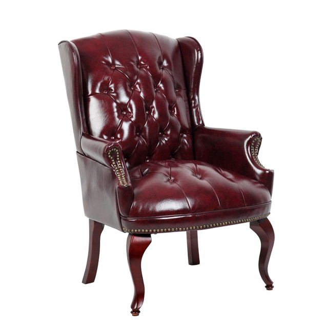 NORSTAR OFFICE PRODUCTS INC. B809-BY Boss Office Products Traditional High-Back Chair, 41-1/2inH, Burgundy/Mahogany NORSTAR OFFICE PRODUCTS INC. B809-BY Boss Office Products Traditional High-Back Chair, 41-1/2inH, Burgundy/Mahogany