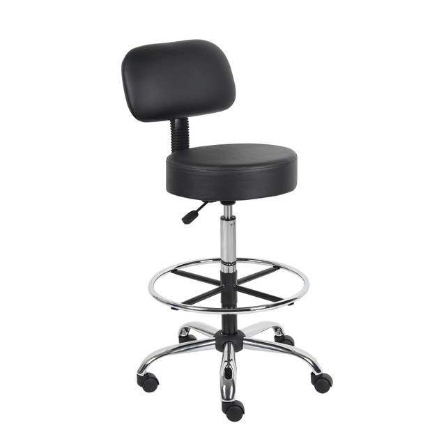 NORSTAR OFFICE PRODUCTS INC. B16245-BK Boss Office Products Antimicrobial Medical Stool With Back And Foot Ring, Black/Chrome