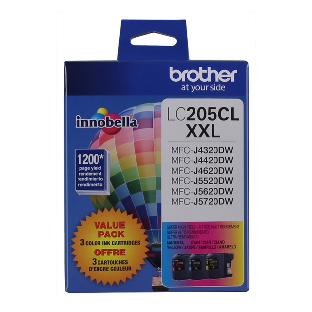 BROTHER INTL CORP LC2053PKS Brother LC205 Cyan; Magenta; Yellow Extra-High-Yield Ink Cartridges, Pack Of 3, LC2053PKS