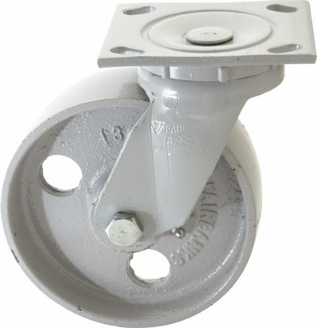 Fairbanks N22-6-IW Swivel Top Plate Caster: Semi-Steel, 6" Wheel Dia, 2" Wheel Width, 1,200 lb Capacity, 7-1/4" OAH