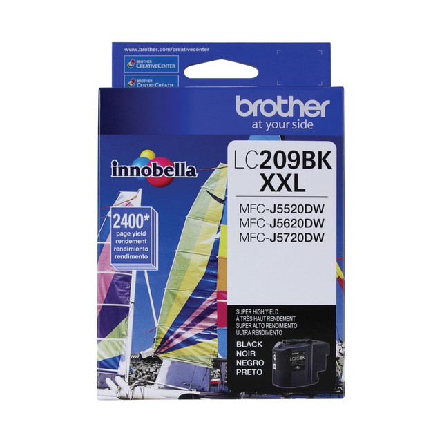 Compatible Brother models: MFC : MFC-J5520DW, MFC-J5620DW, MFC-J5720DW.  .  The Brother Genuine LC209BKS replacement super high-yield black ink cartridge can print approximately 2,400 pages in accordance with ISO/IEC 24711 (Letter/A4) standards. You can feel comfortable knowing that Brother has an environmentally smart solution. Brother is dedicated to being environmentally responsible and offers disposal programs for properly discarding its cartridges.  BROTHER GENUINE CARTRIDGE - LC209BKS is a Brother Genuine black ink cartridge that produces exceptional quality.  YIELDS UP TO 2400 PAGES - This replacement super high-yield black ink cartridge yields approximately 2,400 pages(1).  SEAMLESS INTEGRATION - This professional replacement black ink cartridge creates deep black prints, engineered to work in seamless unison with your Brother inkjet printer.  FOR USE WITH BROTHER INKJET PRINTERS - MFC-J5520DW, MFC-J5620DW, MFC-J5720DW.  (1)Approximate page yield in accordance with ISO/IEC 24711 (Letter/A4) standards.  Yields up to 2,400 pages.  Helps Avoid Waste - Designed for extended use, helping reduce or eliminate material use and potentially save money.  Recycling solution - designed to encourage recycling, helping you divert materials from landfill.