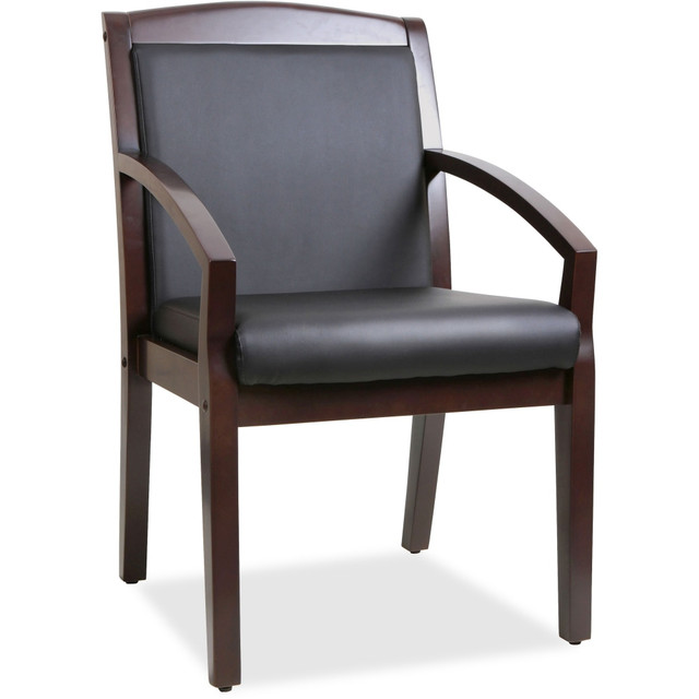 SP RICHARDS Lorell 20015  Bonded Leather/Wood Guest Chair With Sloping Arms, Black/Espresso