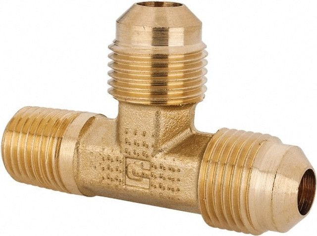 Parker 151F-6-4 Brass Flared Tube Male Run Tee: 3/8" Tube OD, 1/4-18 Thread, 45 ° Flared Angle