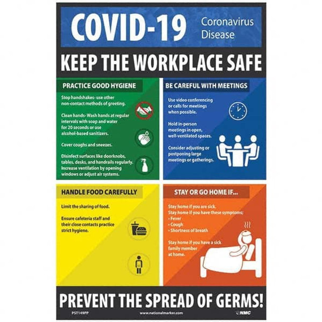 AccuformNMC Warning & Safety Reminder Sign: Rectangle, "COVID-19 Coronavirus Disease KEEP THE WORKPLACE SAFE" PST149PP