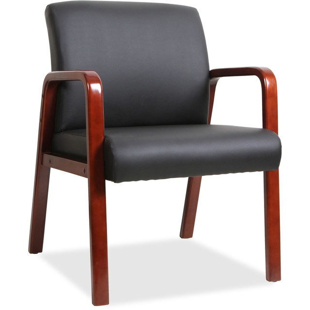 SP RICHARDS Lorell 40202  Bonded Leather/Wood Guest Chair, Black/Cherry Mahogany