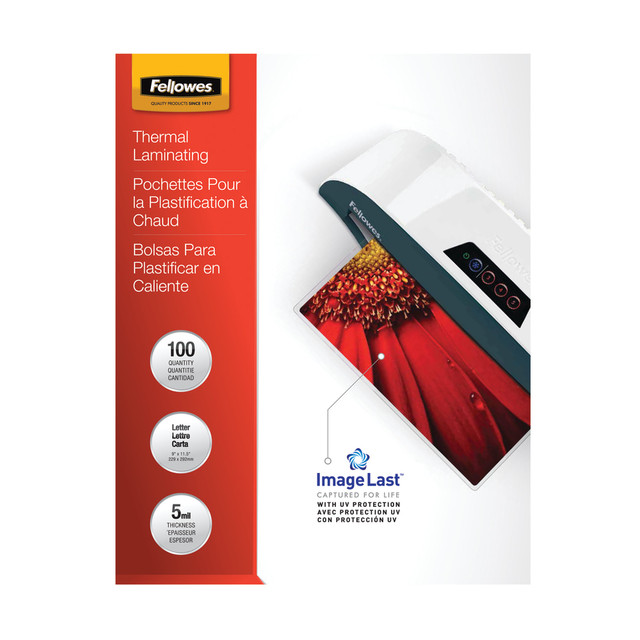 FELLOWES INC. Fellowes 52040  ImageLast Laminating Pouches, UV Protection, 9in x 11 1/2in, 5 Mil, Glossy, Pack Of 100