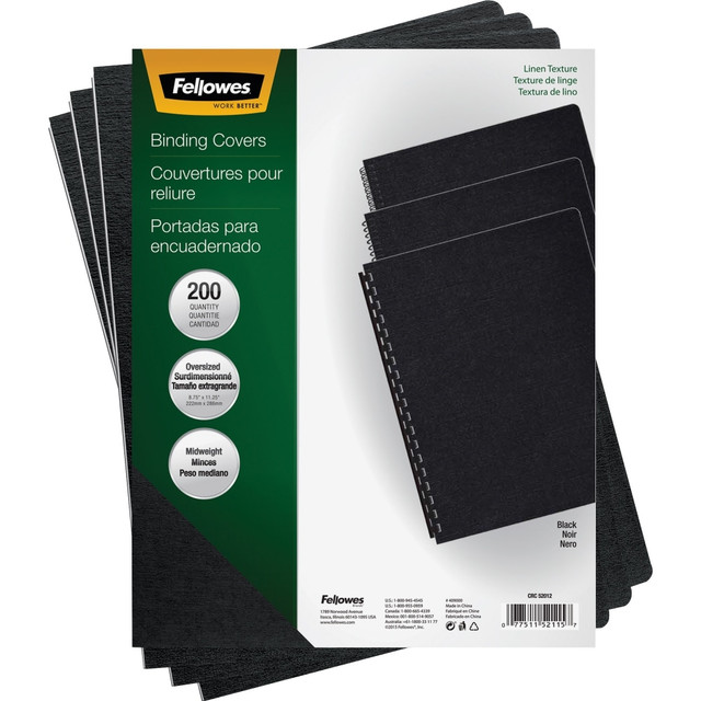 FELLOWES INC. 52115 Fellowes Linen Classic Presentation Covers, 8 3/4in x 11 1/4in, Black, Pack Of 200 FELLOWES INC. 52115 Fellowes Linen Classic Presentation Covers, 8 3/4in x 11 1/4in, Black, Pack Of 200