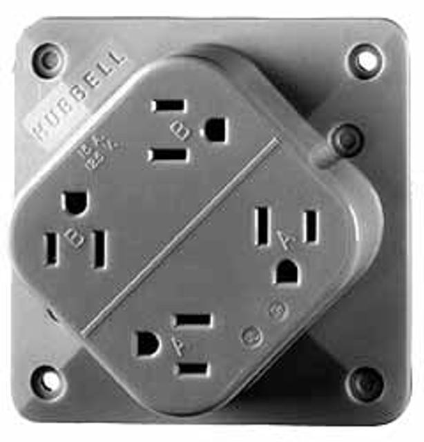 Hubbell Wiring Device-Kellems HBL415S Straight Blade Fourplex Receptacle: NEMA 5-15R, 15 Amps, Self-Grounding