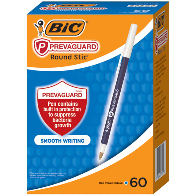 BIC CORP GSAM60-BLU BIC Prevaguard Round Stic Pens With Antimicrobial Additive, Medium Point, 1.0 mm, Blue Barrel, Blue Ink, Pack Of 60 Pens BIC CORP GSAM60-BLU BIC Prevaguard Round Stic Pens With Antimicrobial Additive, Medium Point, 1.0 mm, Blue Barrel, Blue Ink, Pack Of 60 Pens