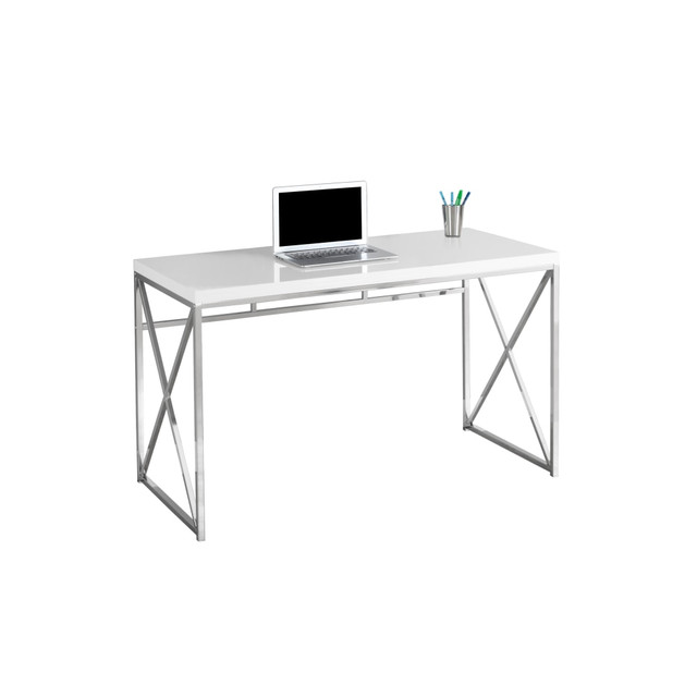 MONARCH PRODUCTS Monarch Specialties I 7205  Contemporary 48inW Computer Desk With Framed Criss-Cross Legs, Chrome/White