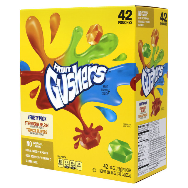 GENERAL MILLS, INC. 14698 Fruit Gushers Fruit Flavored Snacks, 0.8 Oz, Assorted Flavors, Box Of 42 Pouches GENERAL MILLS, INC. 14698 Fruit Gushers Fruit Flavored Snacks, 0.8 Oz, Assorted Flavors, Box Of 42 Pouches