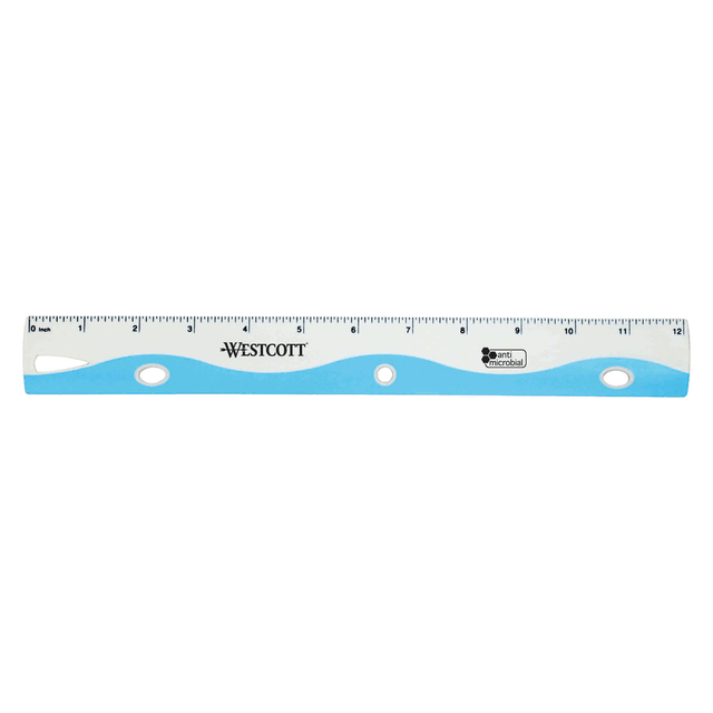 Westcott 14097-005  Ruler Wave School Ruler With Anti-Microbial Protection, 12in, Assorted Colors