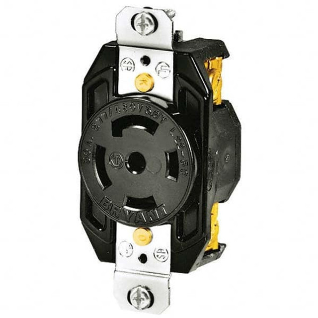 Bryant Electric 72230FR Twist Lock Receptacles; Receptacle/Part Type: Receptacle; Gender: Female; NEMA Configuration: L22-30R; Flange Style: No Flange; Amperage: 30 A; Number Of Poles: 4; Number Of Wires: 5; Maximum Cord Diameter: 29.20 mm; Resistanc